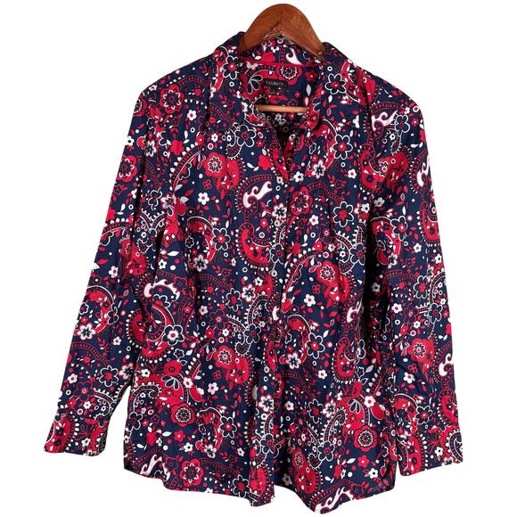 Talbots Women's Large Multicolor Paisley Print Classic Cotton Button Front Shirt - Picture 1 of 7